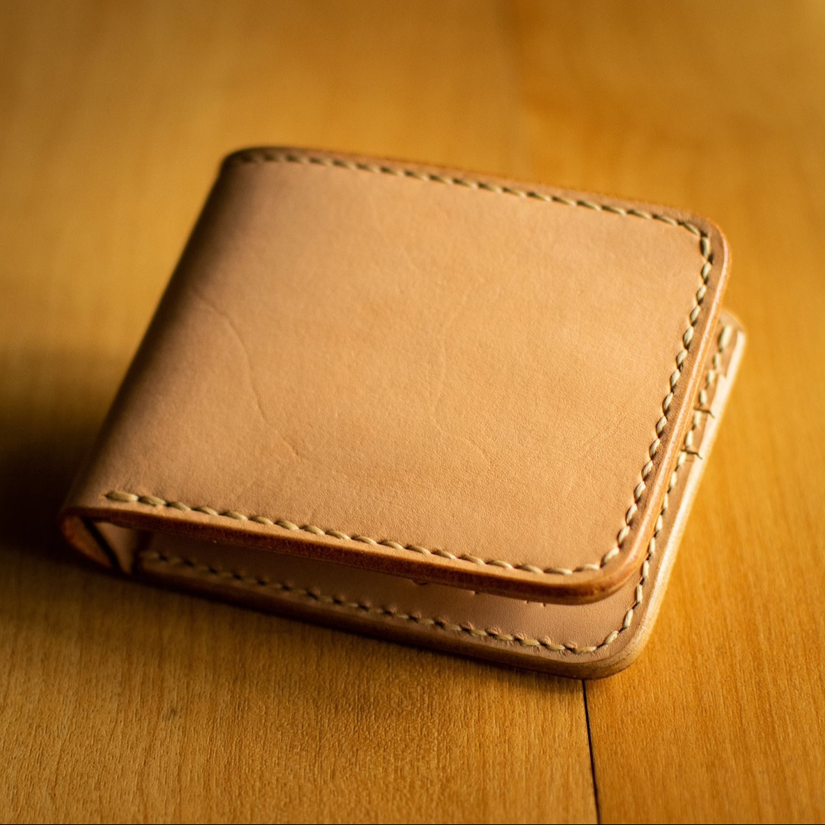 Natural Vegetable Tanned Leather Wallet Bifold Handmade Full Grain Genuine Leather Raw Veg Tan Durable Gift For Men LW-0081