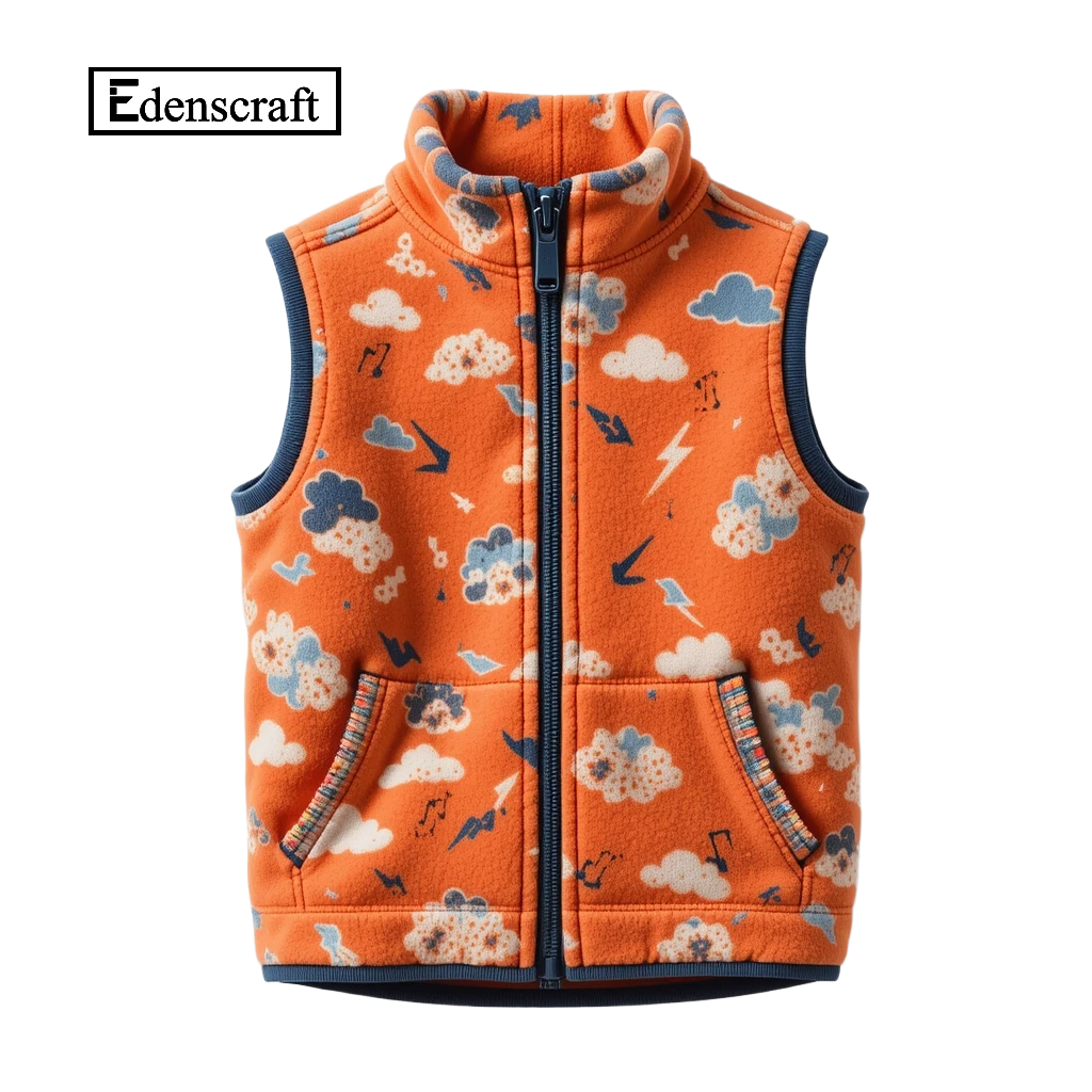 Wholesale Children Vestes Sans Manche Toddler Boys Warm Orange Fleece O-neck Vest with Zipper Pocket Baby Boy Clothes