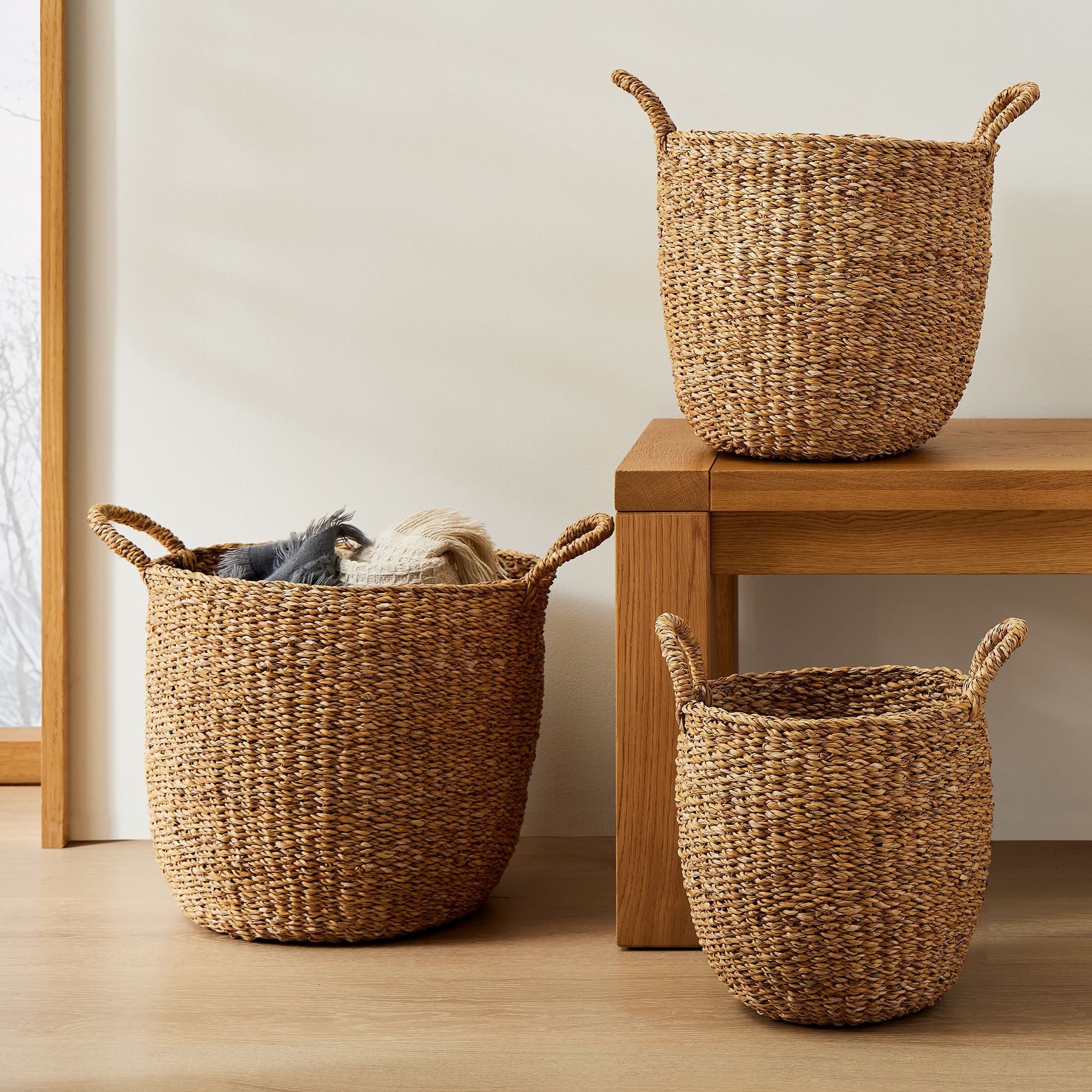 New Style Cheap Products Seagrass Woven Baskets Handmade Laundry Storage Organizer Clothing Hamper Home Decor Organisztion