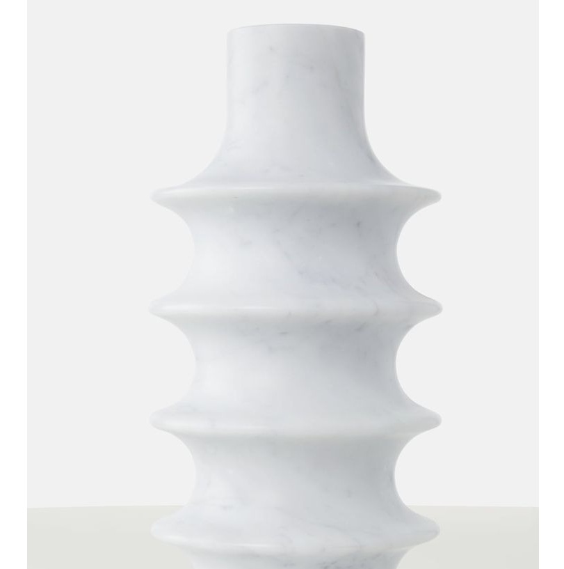 Contemporary sculptural marble vase for modern home decor designer art piece tabletop accent luxury white stone vase with wave