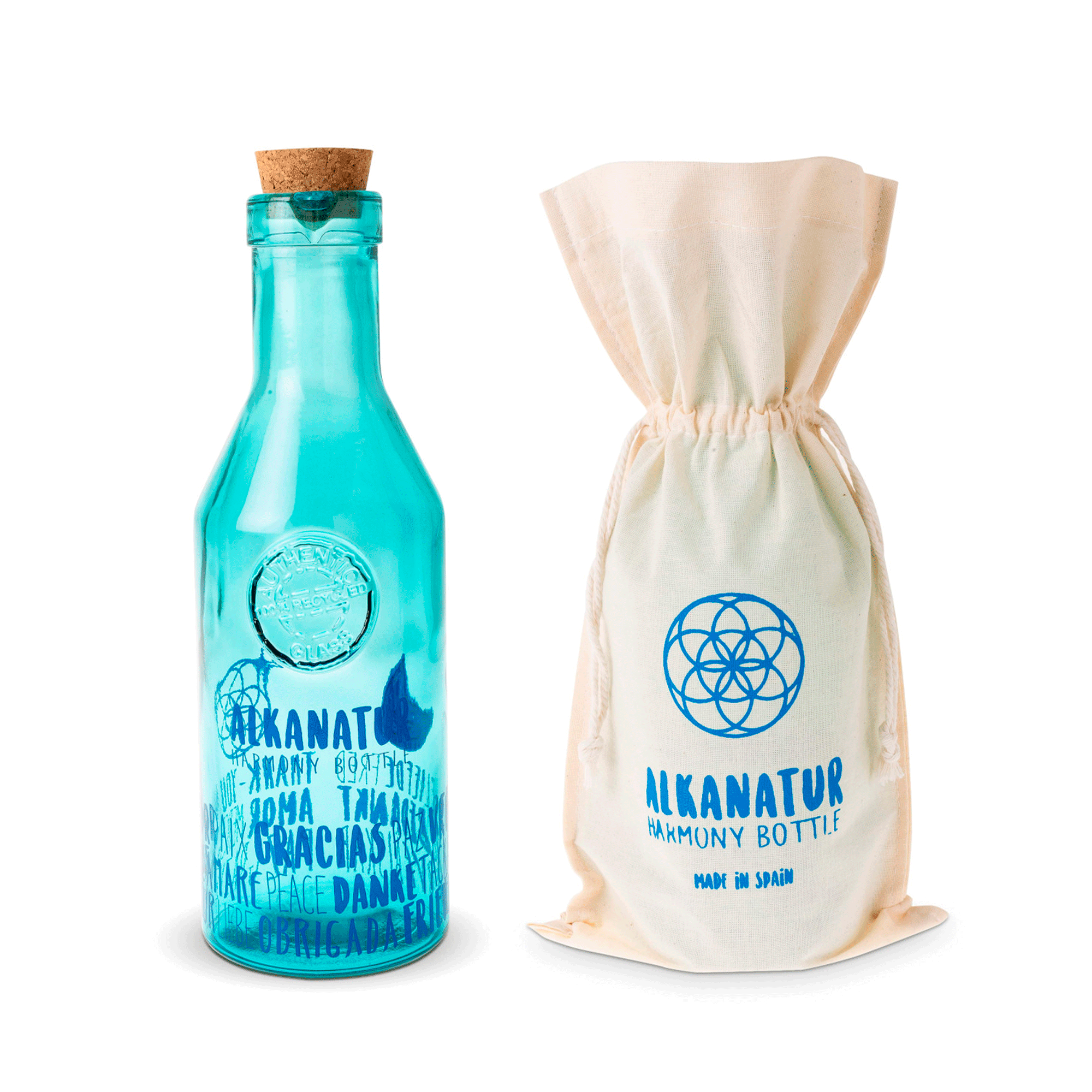 Бутылка гармонии Alkanatur. Емкость: 1,2 литров. 100% переработанного стекла. 0% тяжелые металлы на экспорт
