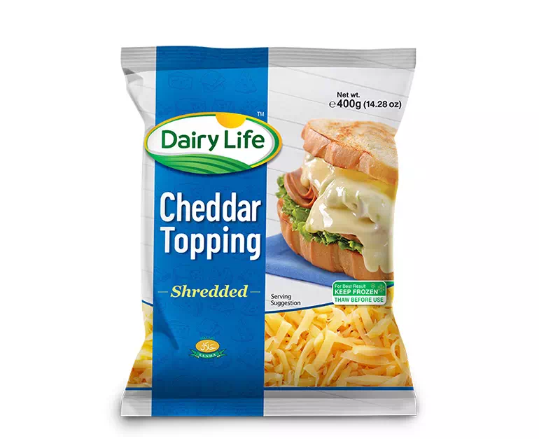 Cheddar Shredded 400g 24Pcs Pack Dairy Life Bulk Cheddar Cheese For Pizza Organic Halal Cheddar Cheese