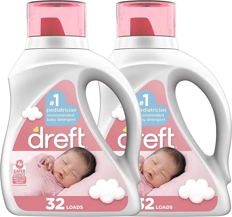Dreft Stage 1: Baby Laundry Detergent Liquid Soap Eco-Box, Natural For Newborn, Or Infant, Ultra Concentrated He, 96 Loads
