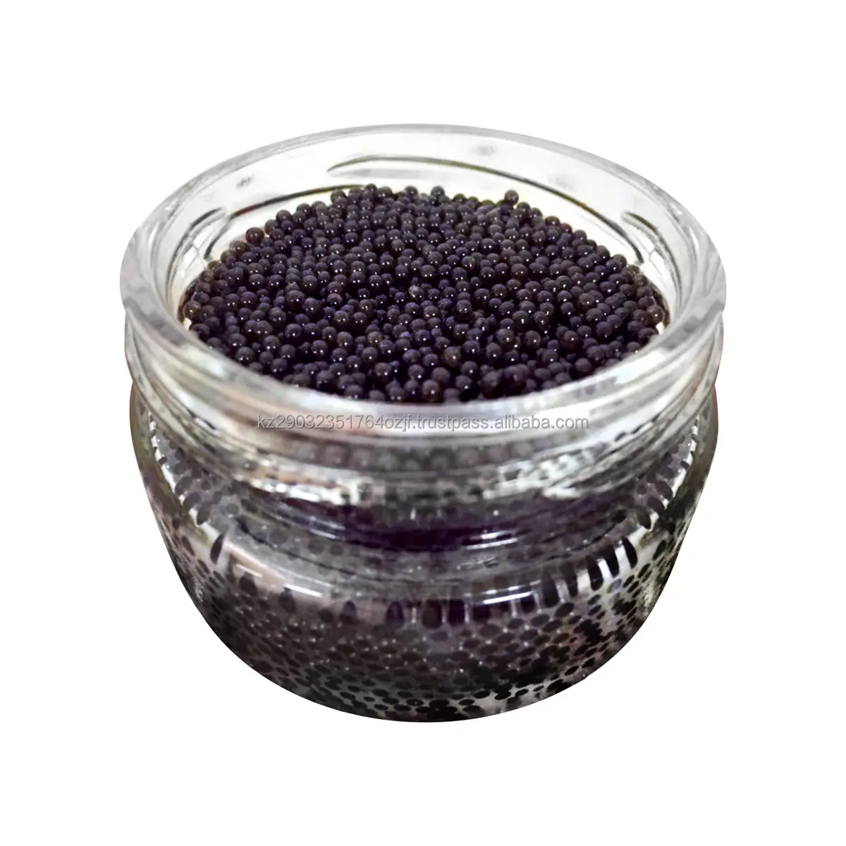Gourmet farmed sterlet caviar packaged in glass jar from fish farm
