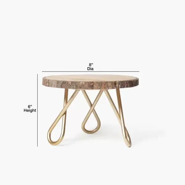 Ins Style round Wooden Bark Cake Stand with Metal Set for Home Display Birthday Wedding Dessert Serving Christmas Celebration