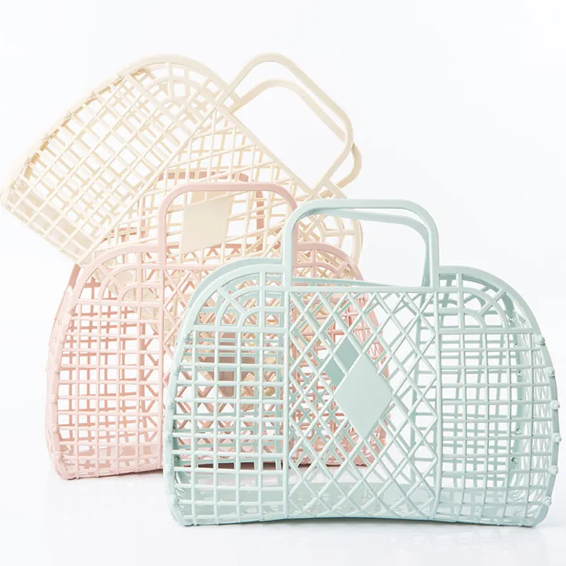 DLL357 Personalized Retro Large Plastic Handbag Beach Bag Storage Basket Detachable Shopping Storage Basket