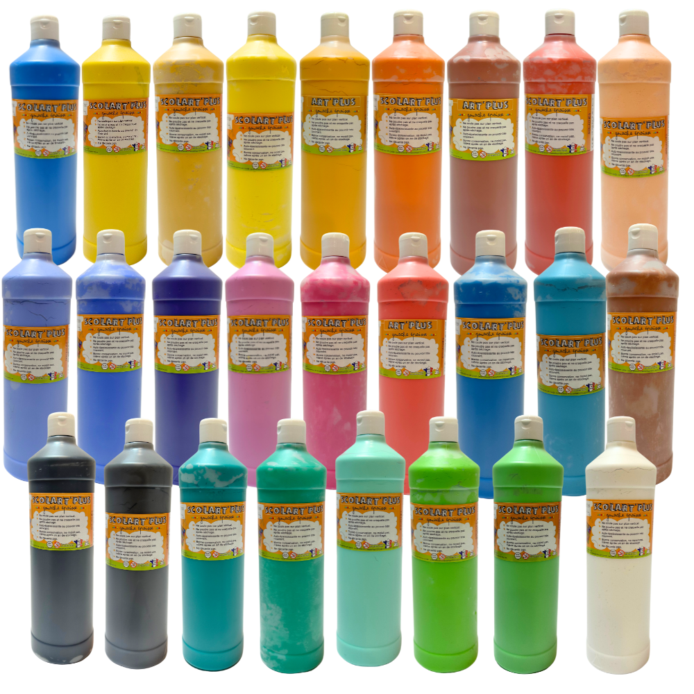 1L Eco-friendly Gouache Paint for Kids 25 Bright Colors Baby Safe Water Based Solvent Free Made In France for Schools Arts