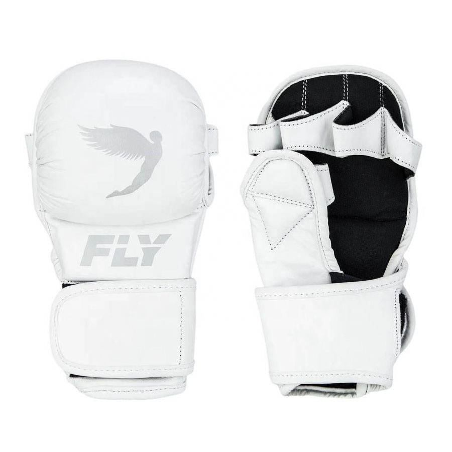 New White Fly Half Finger MMA Training Gear Grappling Gloves Genuine Leather Sparring Competition Durable MMA Grappling Gloves