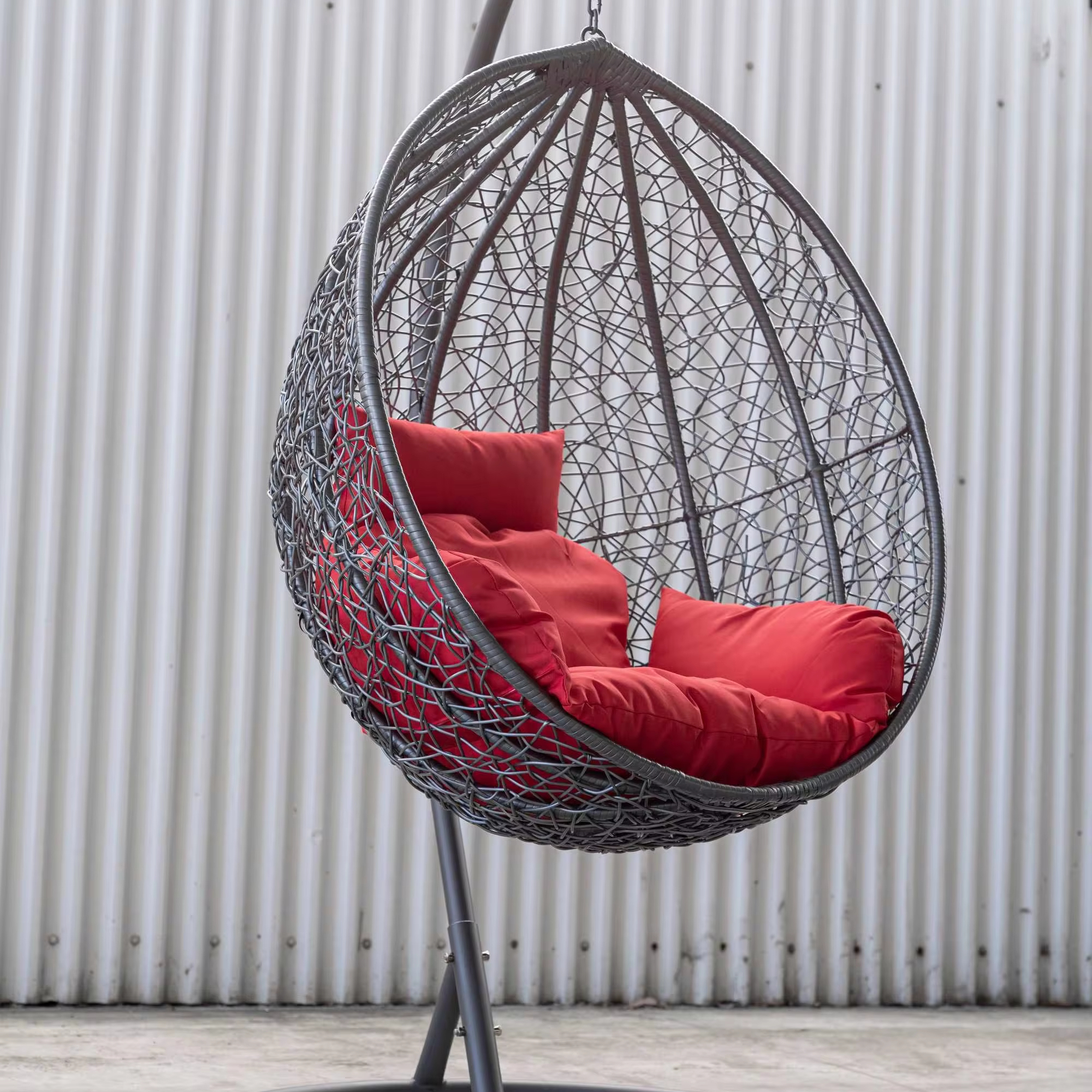 Wholesale Basket Steel Wicker Rattan Swing Seat Furniture Outdoor Patio Swing Chair Hanging Garden Swing Egg Chair With Stand