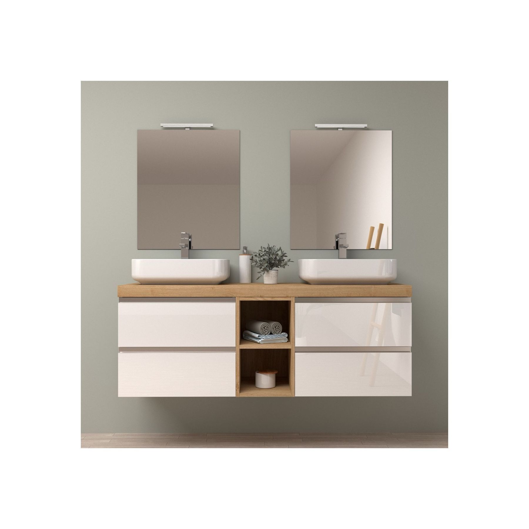Finest Bathroom Units - Wall-Mounted Bathroom Unit with Mirrors and Lights - Create a Sophisticated Bathing Space