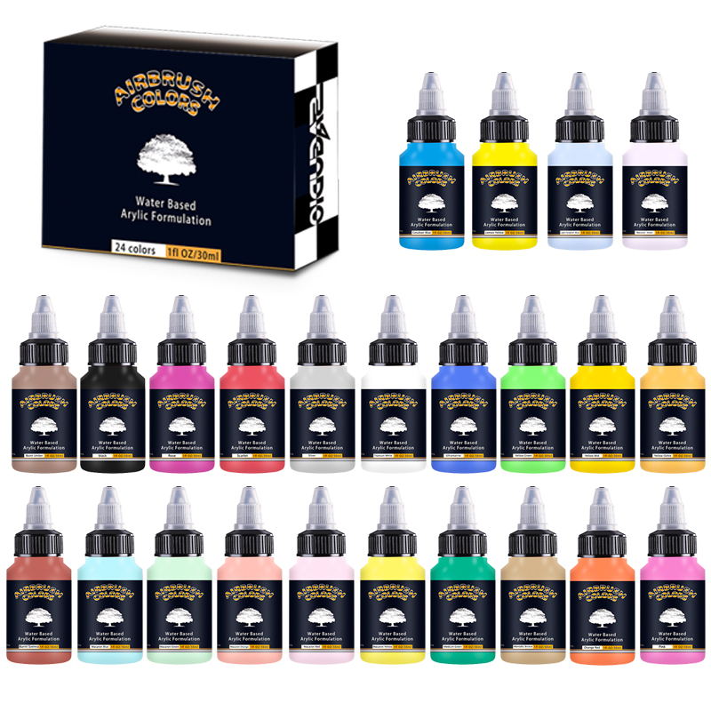 SAGUDIO-Airbrush Paint, акриловая, на водной основе, Аэрограф, прозрачная, набор из 24 цветов