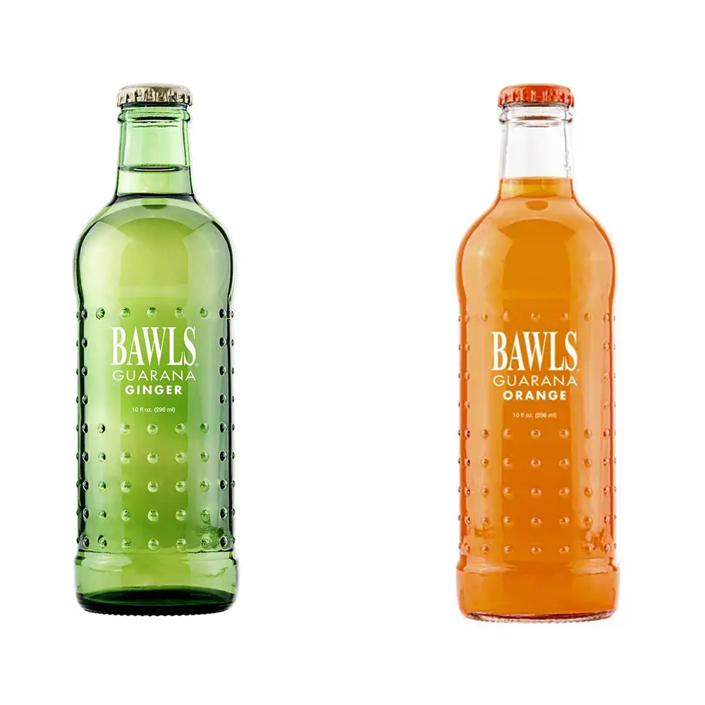 Стеклянные бутылки для энергетического напитка BAWLS Ginger Ale и мандарин-апельсин с кафеином гуараны