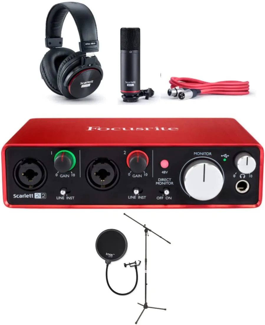 Скоростной вендинг Focusrites Scarletts 2i2 Studio (2-3-е поколение) USB аудио интерфейс и записывающий пакет с профессиональными инструментами