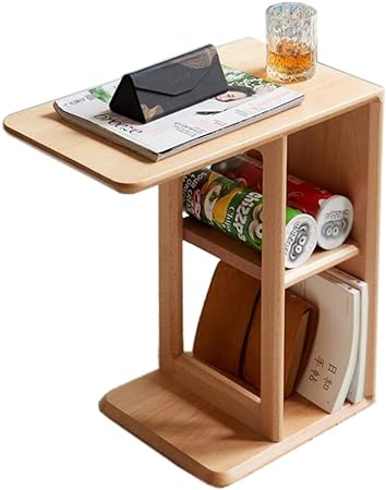 Modern Wooden Notebook Small Coffee Table Living Room Furniture Bamboo Sofa Side Table for Laptop Natural Wood Color Support
