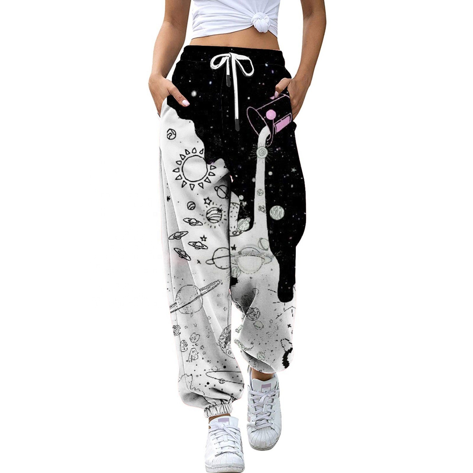 Customizable High-Waisted Wide Leg Cargo Pants for Women - Tie-Dye Model