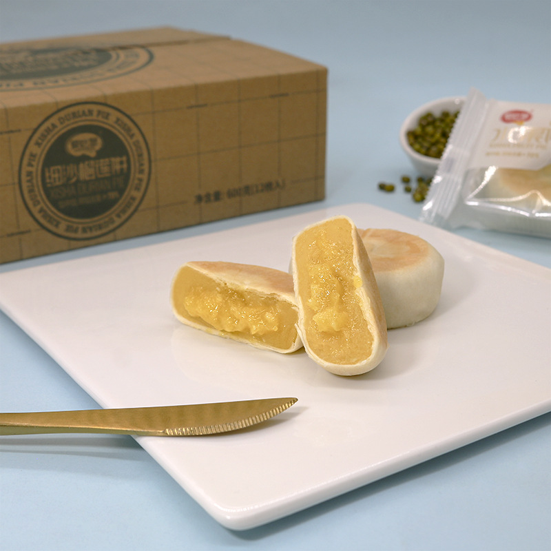 Оптовая продажа, свежий оригинальный фруктовый вкус, Мягкий Вкусный без сахара, с низким содержанием углерода, низкий уровень натрия, запеченный круглый, дурианский торт