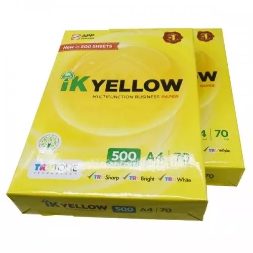 Superior Quality Ik Yellow A4 Paper 80gsm 500 Sheet Per Ream