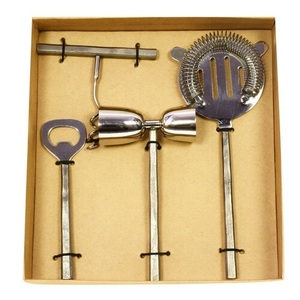 Simple Look Design Handmade Stainless Steel Silver Plated Bar Tool Set With Gift Box Packing Bar Set