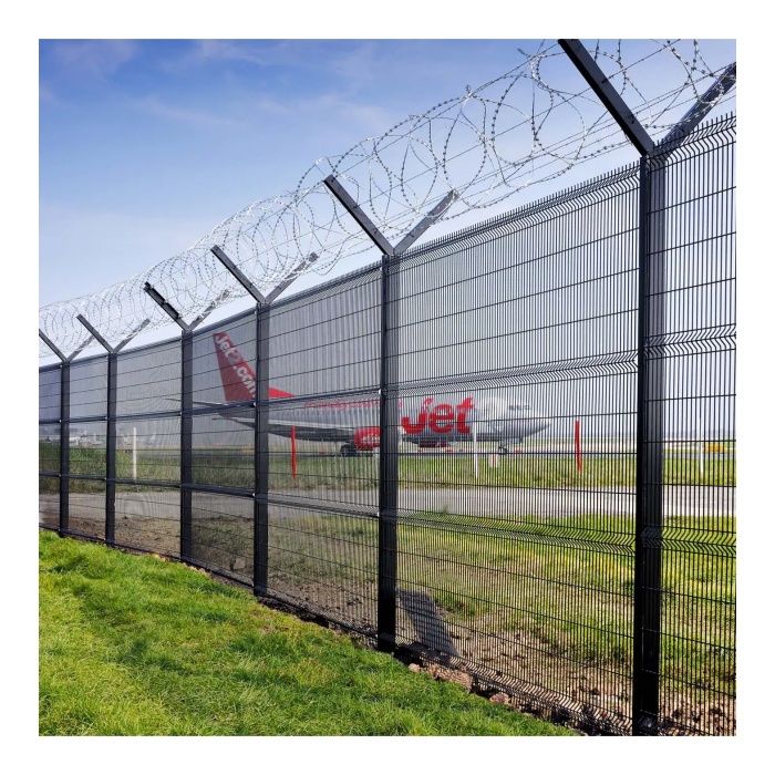 Hot sale powder coated mesh panel welding 3d fencing airport perimeter fence y post type 3d fence with barbed wire