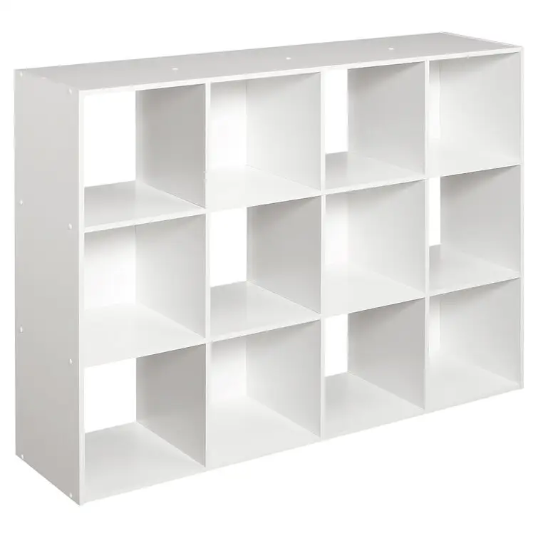 Factory Wholesale 12 Cubes Organizer Wood Bookshelf Open Shelf Bookcase in White