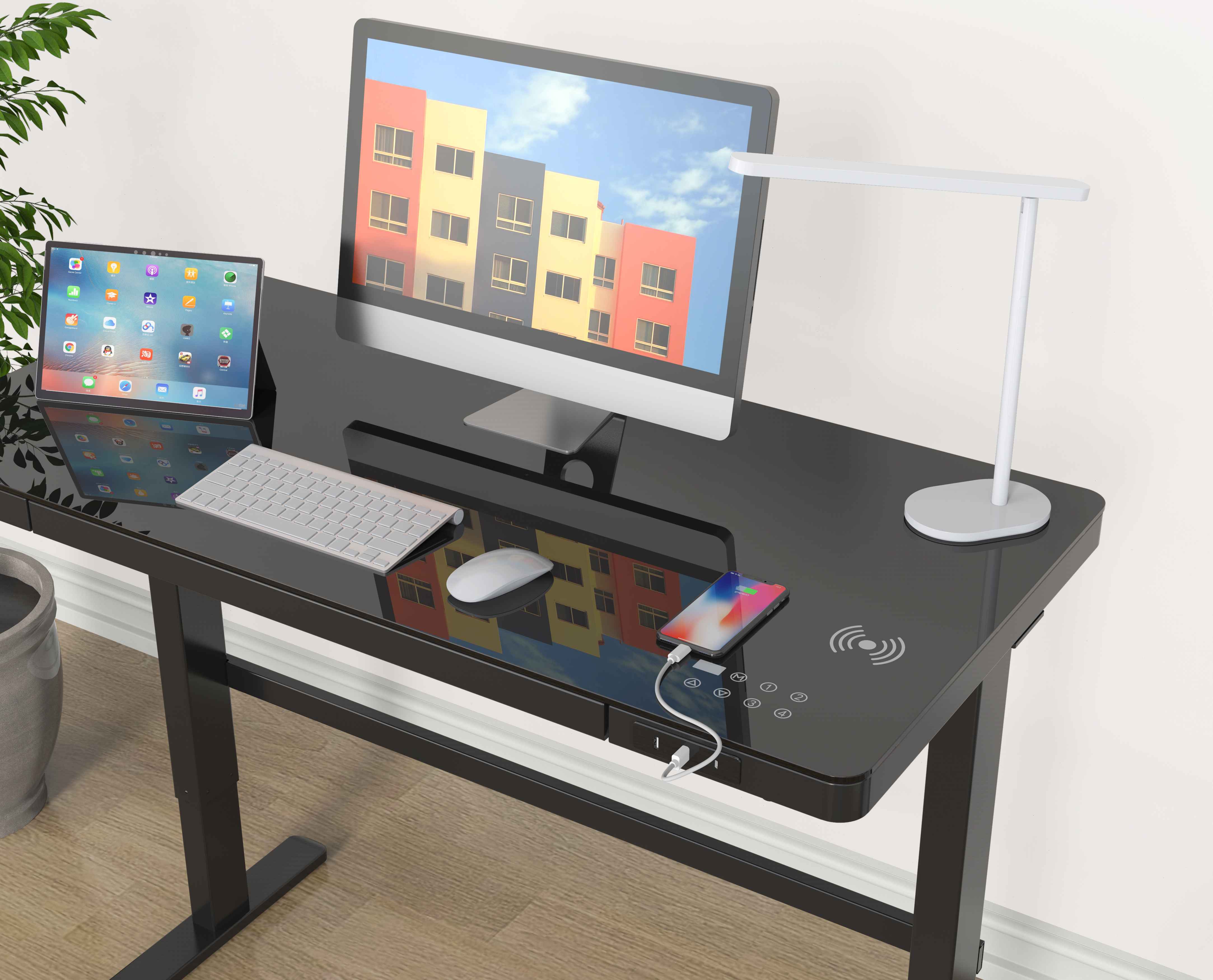 Стеклянная стойка с выдвижным ящиком usb 3,0 type c, интеллектуальная розетка, розовый usb-порт с беспроводной USB-зарядкой