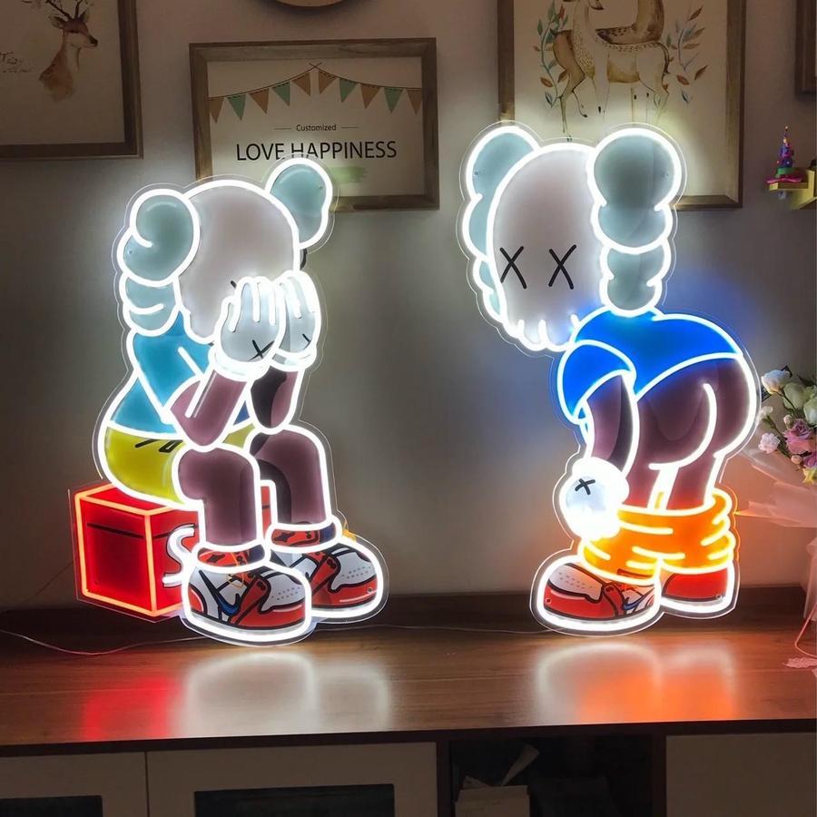 Original KAWS Takashi MURAKAMI Sun Flower Wall Hangings Neon Light Creative Shop Wall Art Decorations