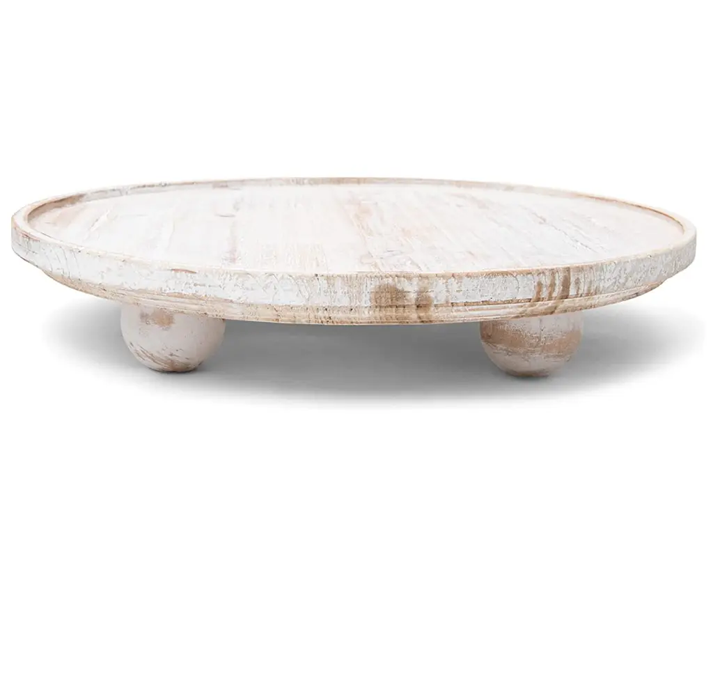 Rustic White Round Wood Tray for Farmhouse Decor-Decorative Round Wooden Serving Tray