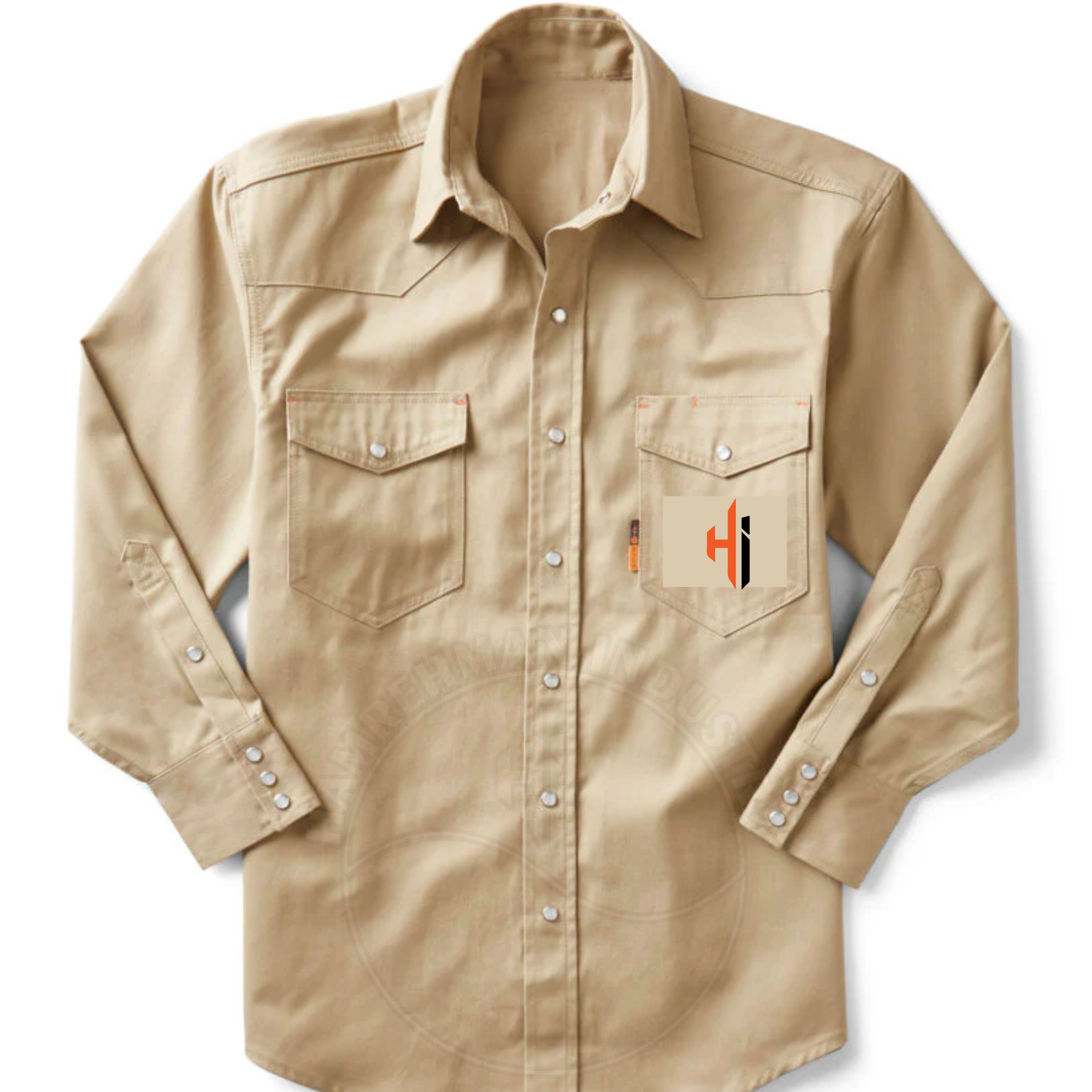 FR Clothing's Brown Long Sleeve Fire-Resistant Shirt Wholesale Nylon Cotton Wildland Firefighting Reflective Safety Clothing