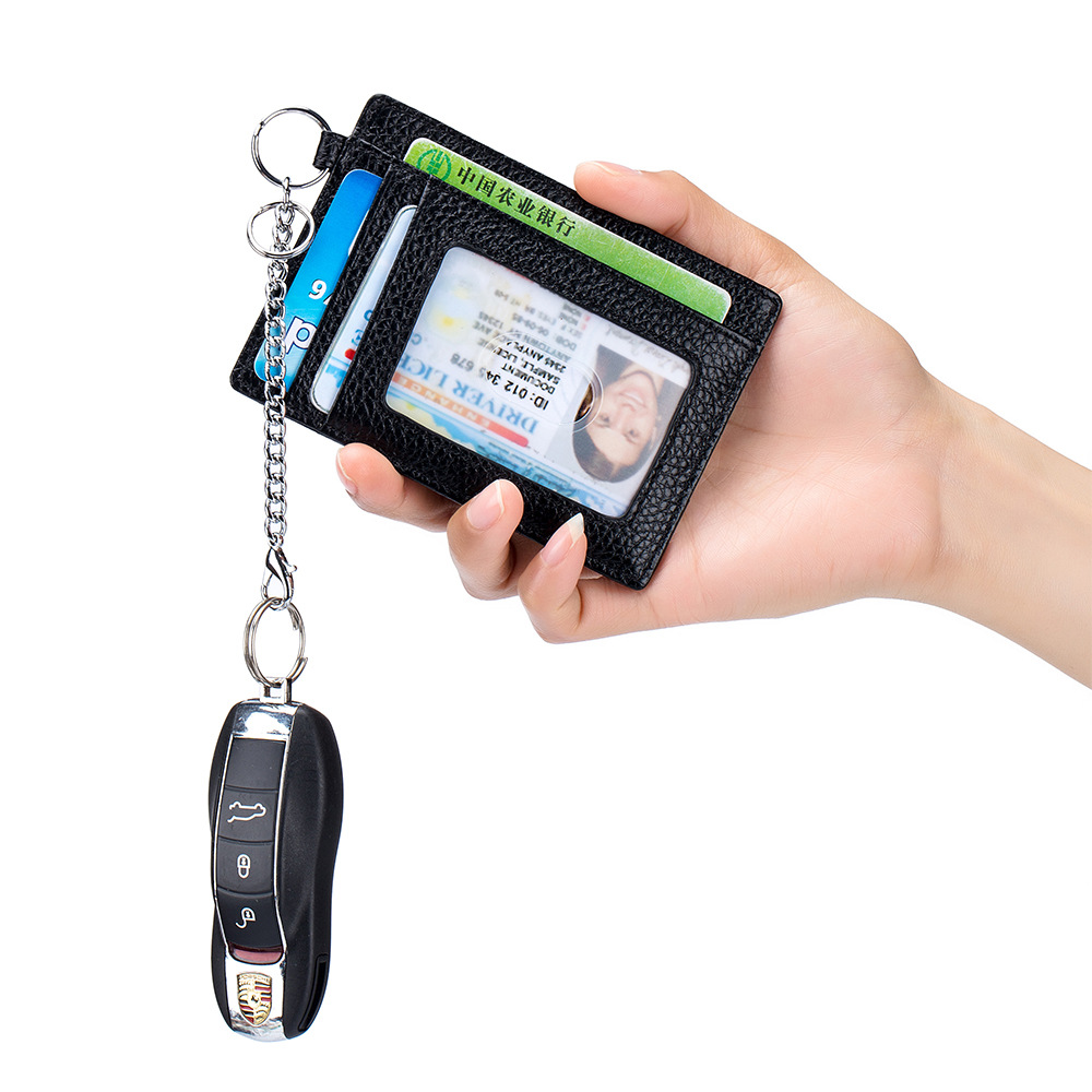 Designer Genuine Leather ID Card Holder Key Chain Keychain RFID Anti-theft Blocking Ultra-thin Mini Men Slim Wallet Card Case