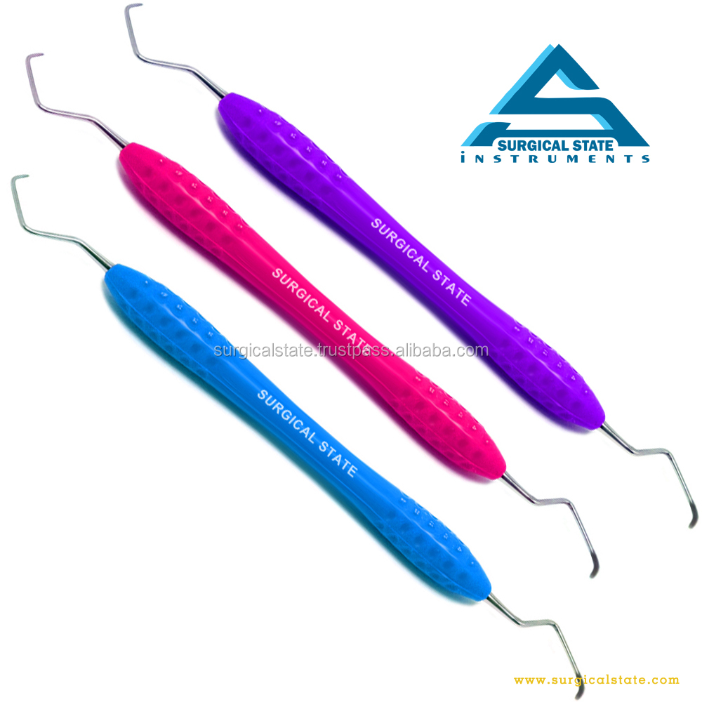 Gracey Curettes Set for Dental Cleaning & Filling Composite Teeth Equipments with Manual Power Steel Silicone Handle Soft Color