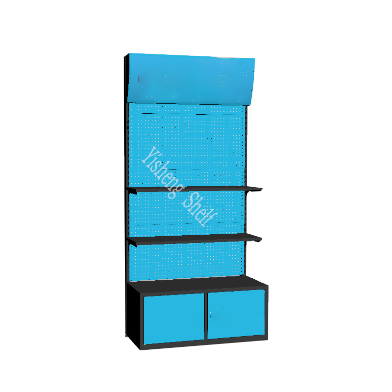Customized high quality supermarket hardware tools display stand hardware shop metal pegboard display rack with hooks or shelves
