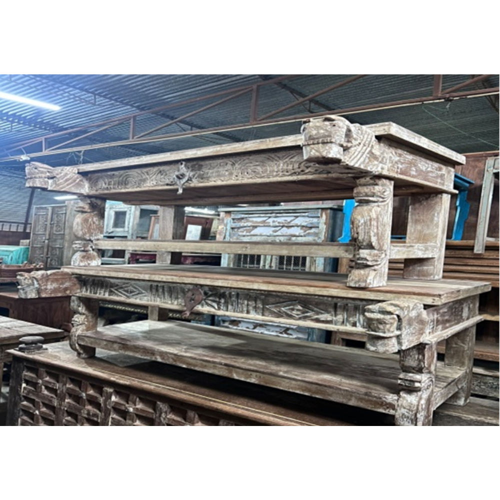 Best Antique Furniture Dining Table Solid Mango Wood and Metal European Style for Bathroom Living Room Restaurant Use