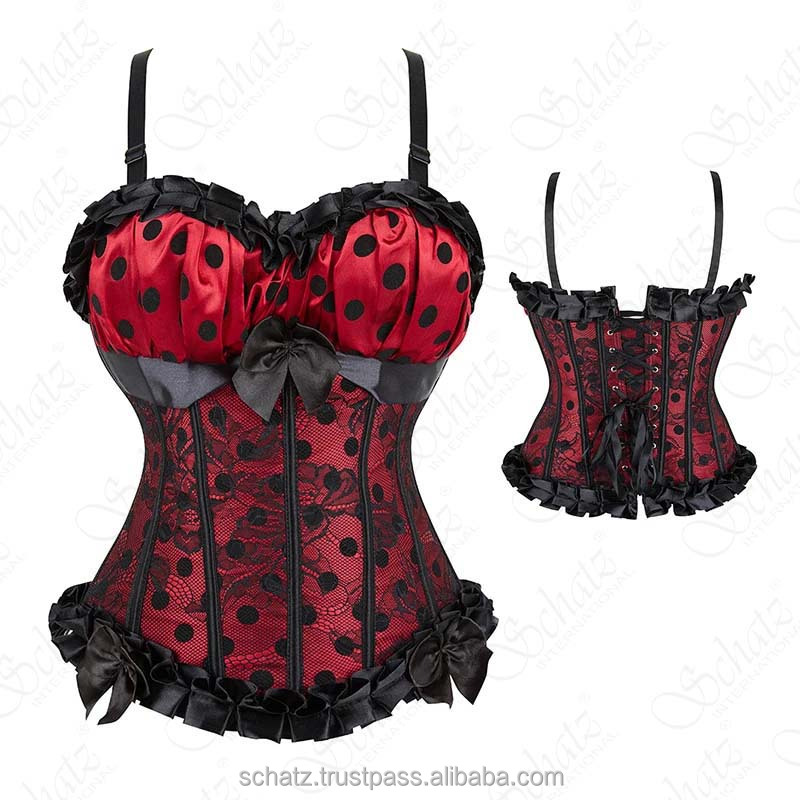 Plus Size Woman's Bustier Zip Corselet Bandage 14 Plastic Bones Overbust Apricot Polka Dot Strap Corset Lace Customizable Logo