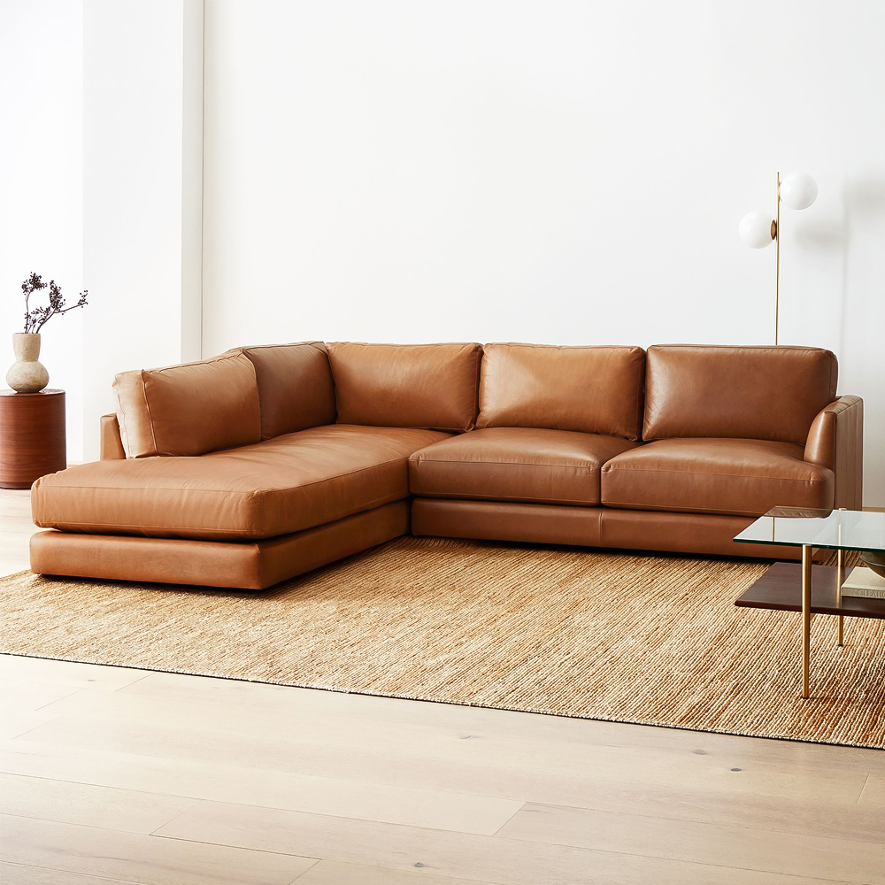 Living room sofa L -shaped corner design Modern design high quality orange leather, living room furniture modern high quality