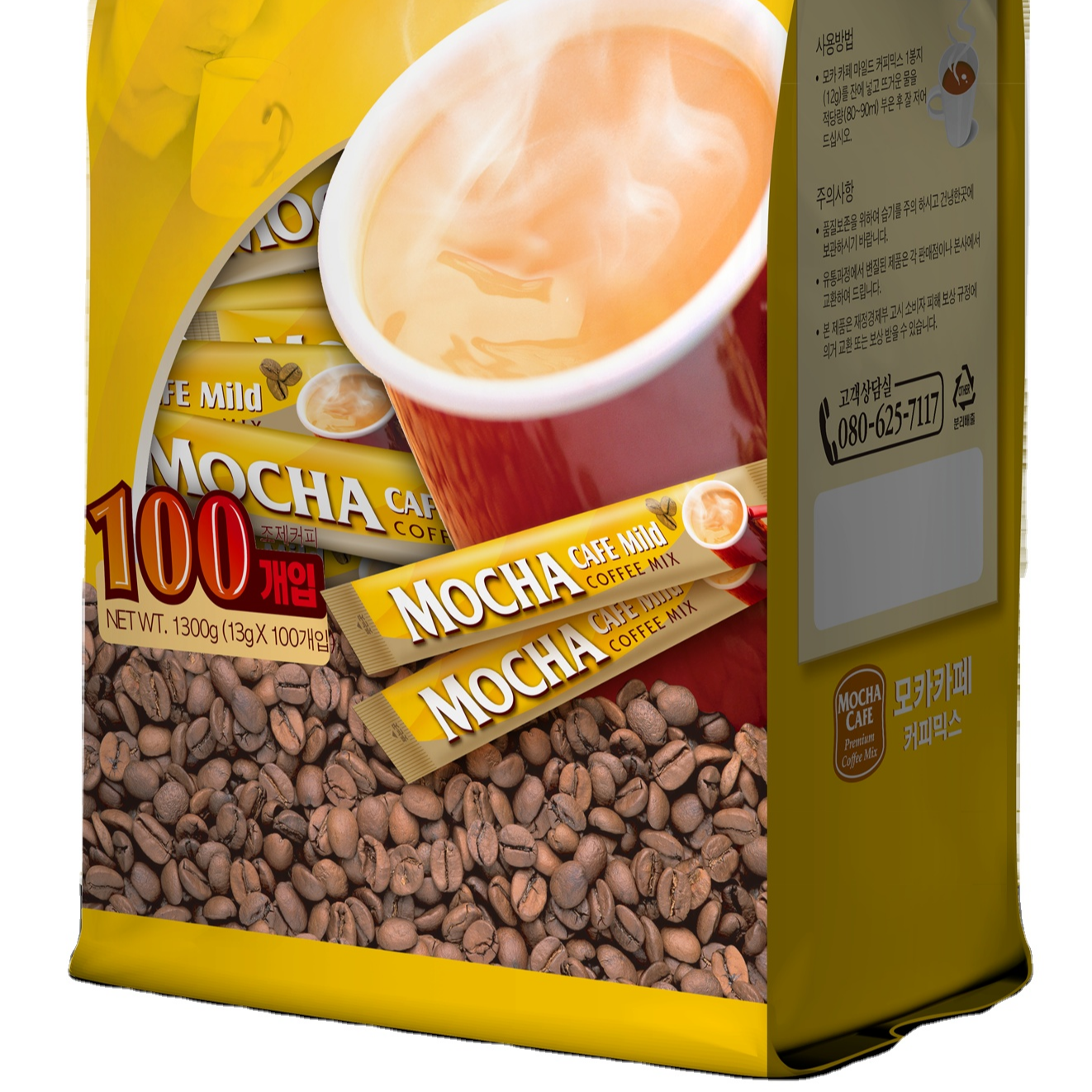 (MochaC & T) мокко-кафе, мягкий мгновенный кофе 3 в 1, 1300 г (13 г x 100 палочек), аромат лесного ореха, изготовленный в Корее, одобрено Kotra HACCP