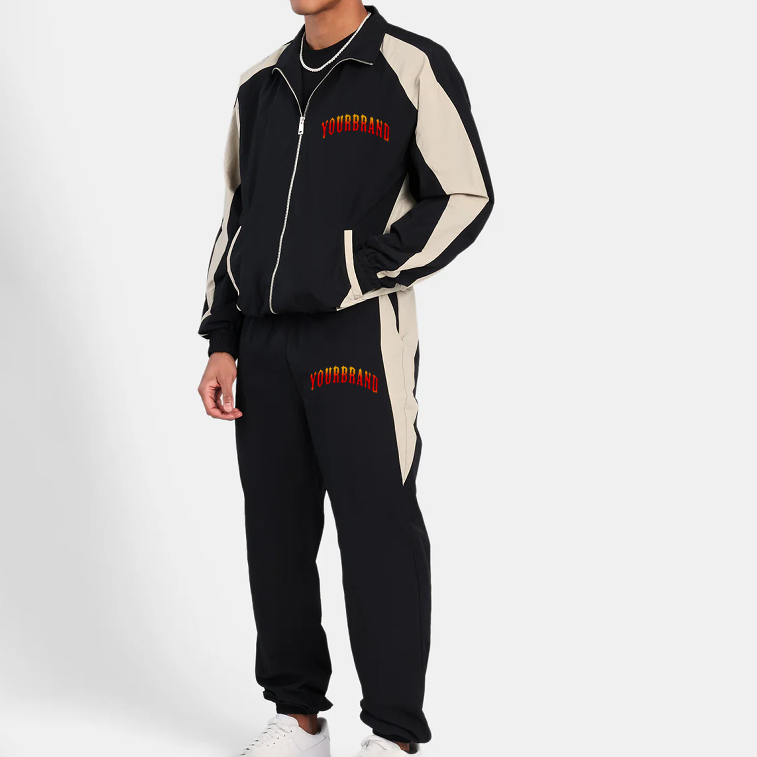 Wholesale Custom Logo Zipup Jacket Men's Tracksuit Set With Side Panels | Blank Nylon Windbreaker Track Suit for Men