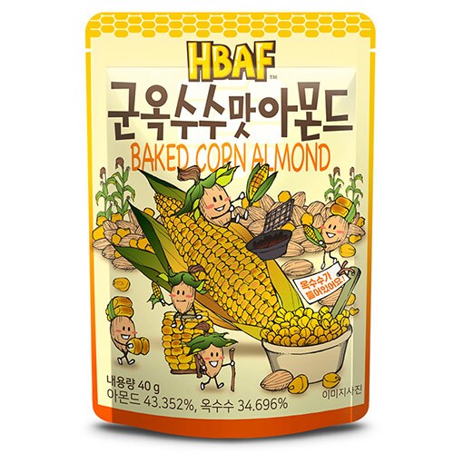 New in stock Korea Hot Selling Snack Nuts Product Wholesale new arrival Grilled corn-flavored almond (40g) HBAF Snack Nuts