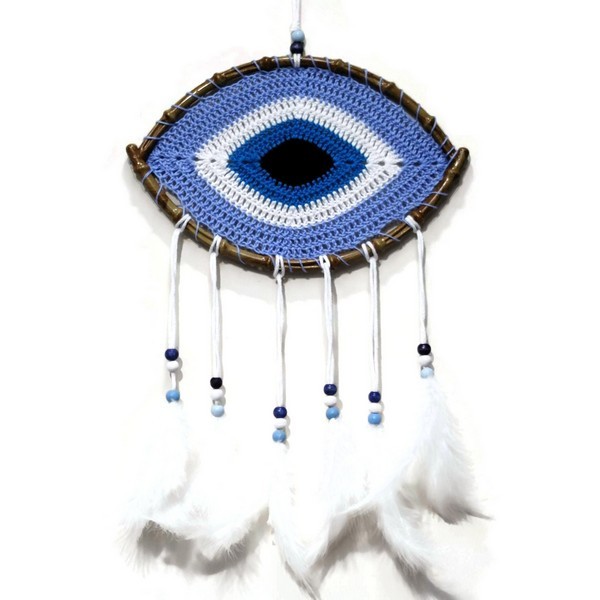 Wholesale Handmade Bohemian Feathered Evil Eye Dream Catcher Crafted Wall Accent Home Decor