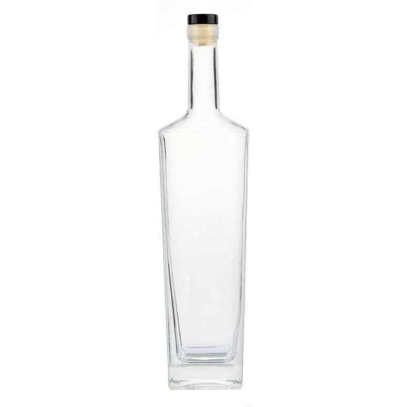 Square Spirit Liquor Bottle 750ml Whiskey Wine Vodka Glass Bottle for Brandy Rum with Synthetic Cork