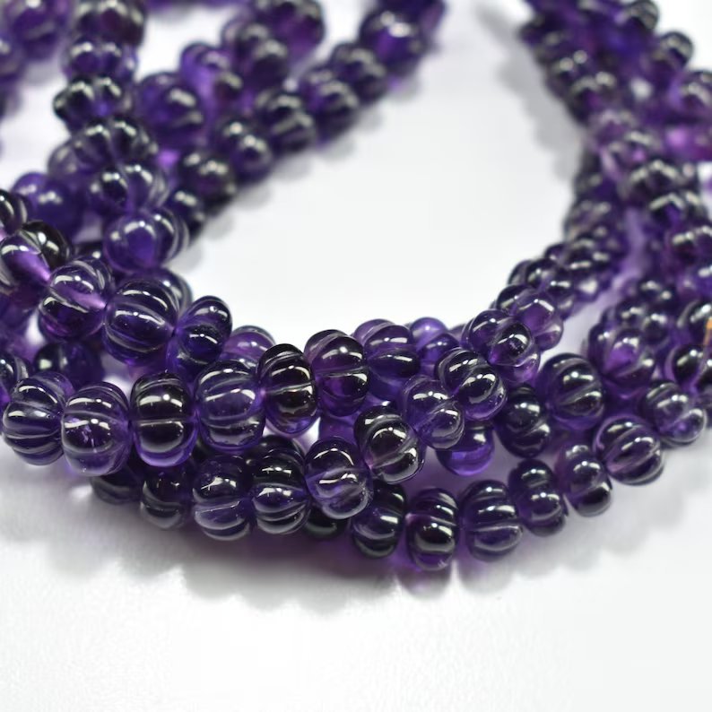 Natural Purple Amethyst Melon Shape Carved Gemstone Beads Strands 6-8mm Purple Stone Beads For Jewelry Making In Wholesale Price