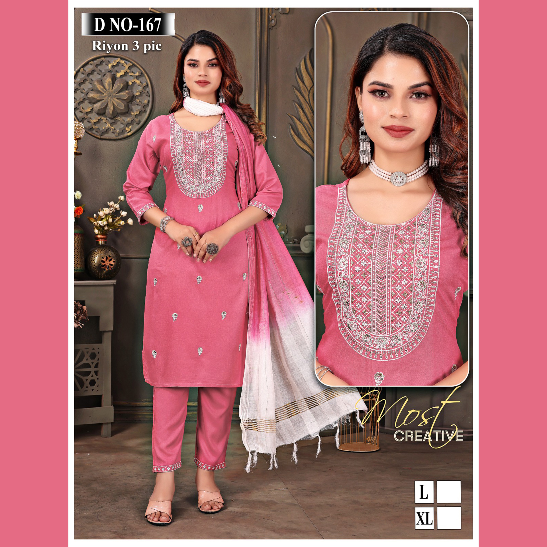 Rayon embroidery Work 3 piece Kurti Set & Kurta Pant Dupatta Set Ladies Kurtis For Women In India Ethnic Women Clothing