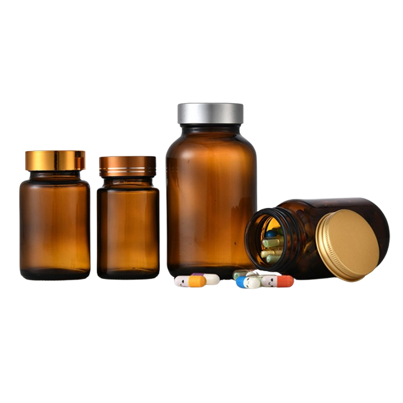 HENGLV Wholesale Medicine Bottle Glass Bottles With Machine Sealed Tamper Lid Clear Frosted Medicine Capsule Bottles