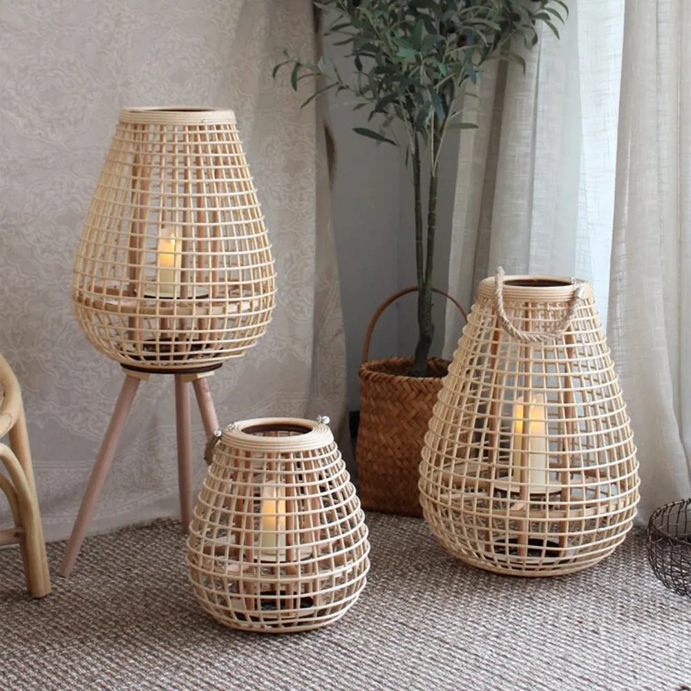 Natural Rattan Lantern Mix Wood Material Candle Holder High Quality Cheap Price Wholesale Made In Vietnam