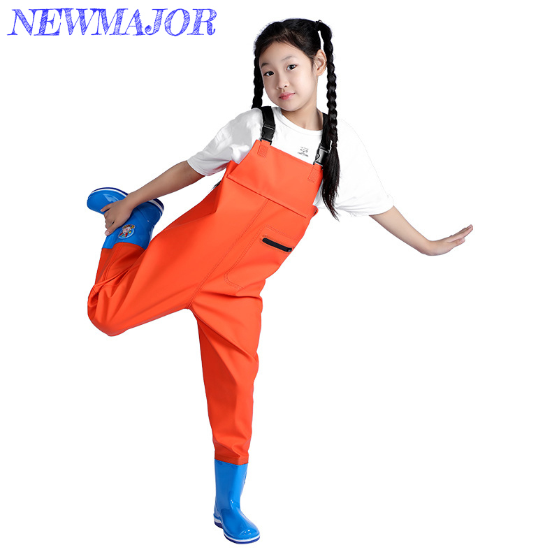 NEWMAJOR Children's PVC Waterproof Outdoor Fishing Waders 24-36 Size Rain Pants and Boots Water Wading Clothes