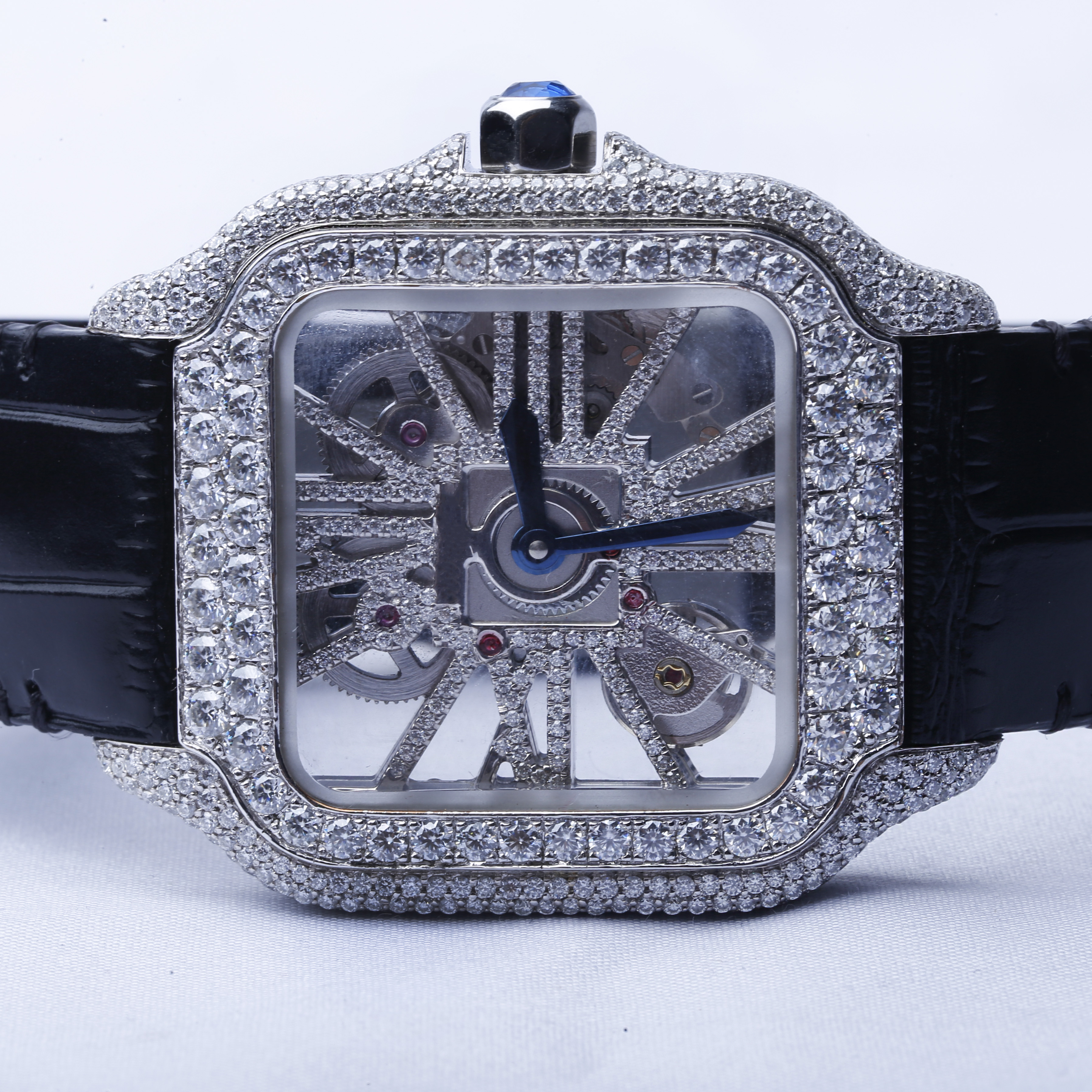 Half Iced Out Black Dial VVS Moissanite Mechanical Wrist Watch/ Featuring Calendar Top Quality For Trendsetters Diamond Watch