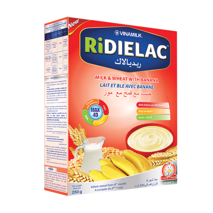 VINAMILK - RiDielac - Baby Food - MIlk Wheat with Banana flavor - High quality 250g x 12 boxes per carton GMP HALAL ISO BRC FSSC