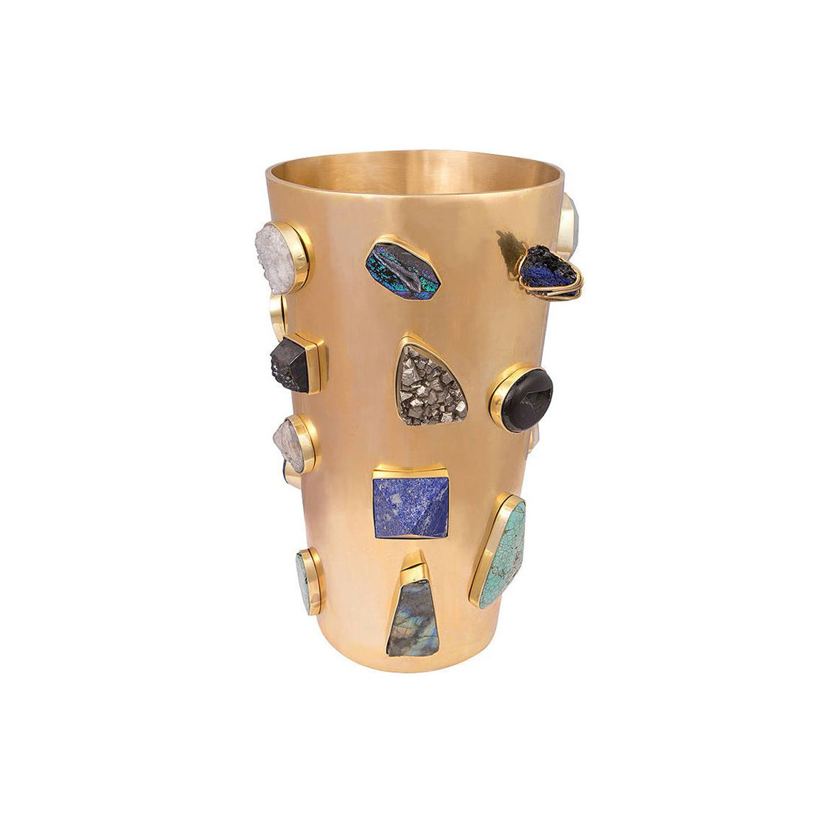 Handcrafted Trending Design High Quality Gold Metal Vase with Decorative Stones Artwork for Homes & Restaurants in Wholesale