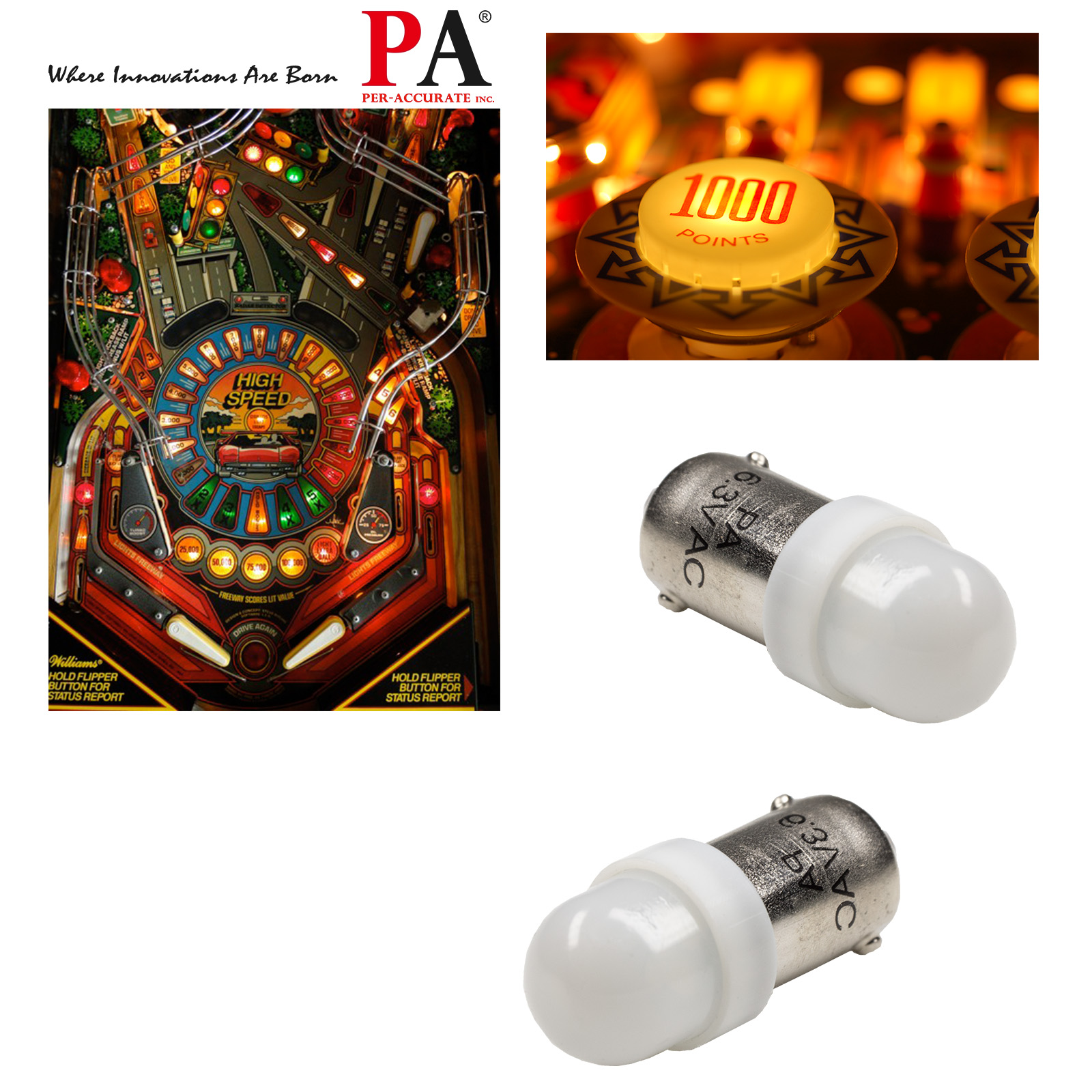 PA пинбол светодиодная лампа 2 SMD 2835 Ba9s #44 #47 T4W 1445 Клин LED Красочный игровой автомат свет 6,3 В переменного тока/DC-WHITE