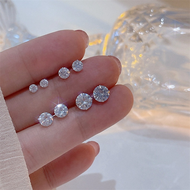 Dina New Arrival Wholesale Simple Trendy 925 Silver Plating Zircon Diamond Earrings Studs 3mm 4mm 5mm 6mm Size Jewelry Women