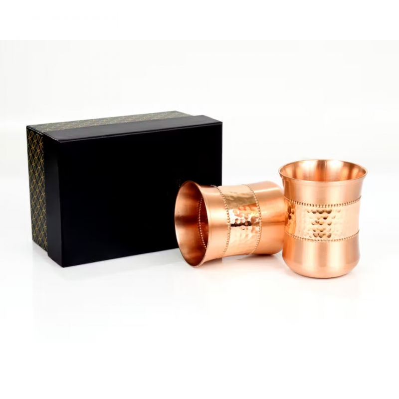 Unique Drinking Metal Premium Copper Curved Sequence Glass Set (2 Glasses in a Fine Gift Set) 250ML